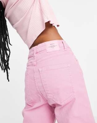 stradivarius pink mom jeans