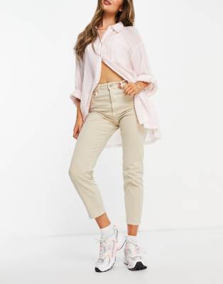 Stradivarius slim mom jean with stretch in stone - ASOS Price Checker