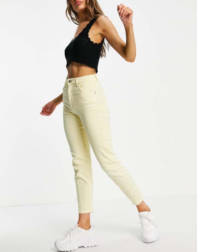 Stradivarius slim mom jeans in yellow