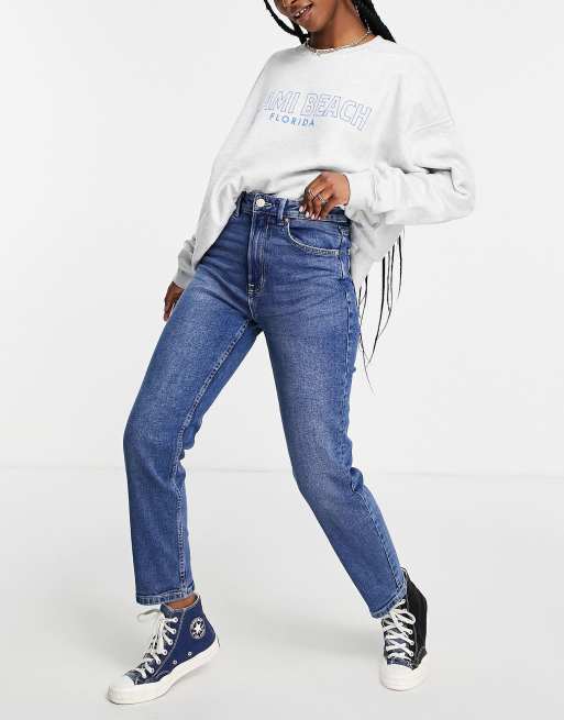 Stradivarius slim mom jeans with stretch in authentic blue