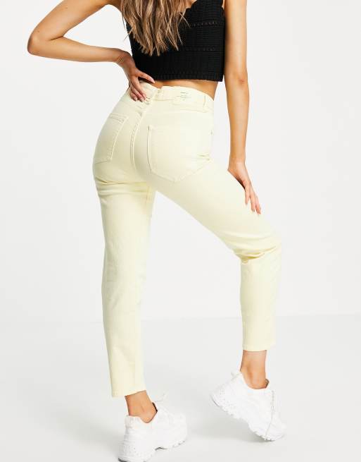 Stradivarius slim mom jeans with stretch in yellow ASOS