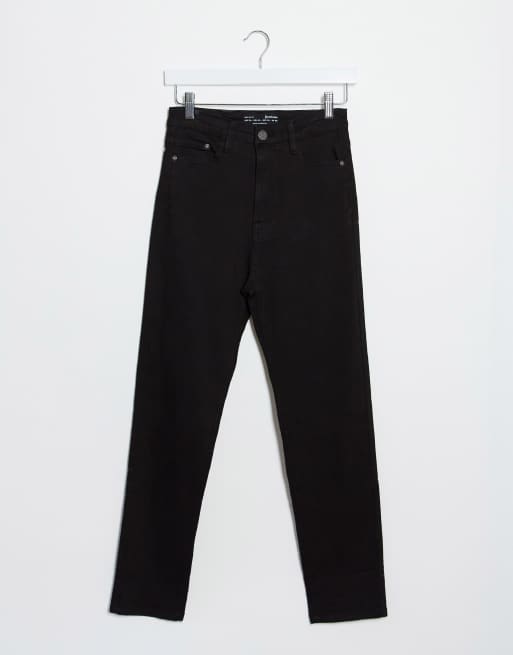 stradivarius split front mom jeans with stretch in black