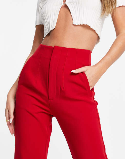 Stradivarius slim tailored pants in red ASOS