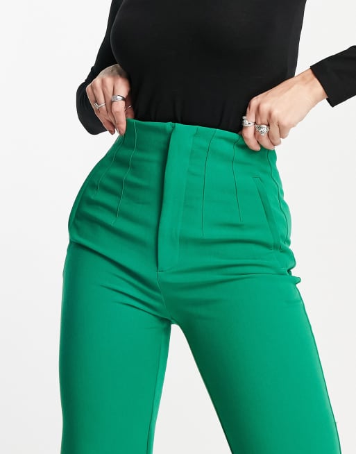 Stradivarius slim tailored trousers in green, 3 of 4
