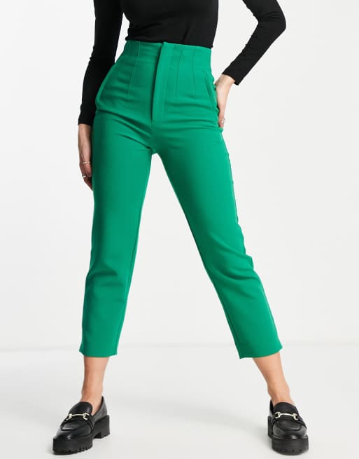 Stradivarius slim tailored trousers in green, 4 of 4