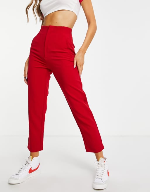 Stradivarius slim tailored trousers in red