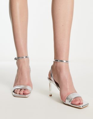 sling back heeled sandals in silver