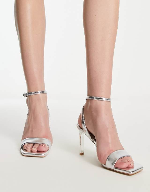 Stradivarius sling back heeled sandals in silver