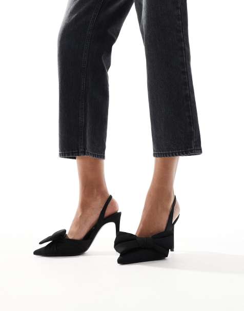 Stradivarius - Slingback hakken met strik in zwart - view 1