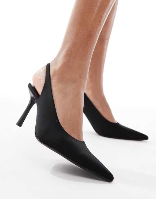 Stradivarius slingback heeled shoe in black | ASOS