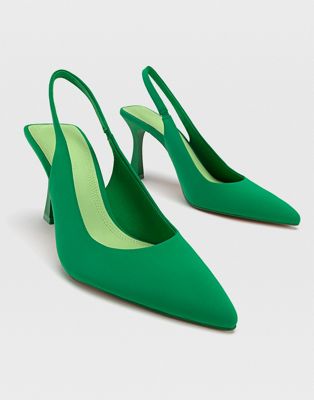 Stradivarius slingback heeled shoe in green