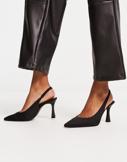 Stradivarius slingback heeled shoes in black | ASOS