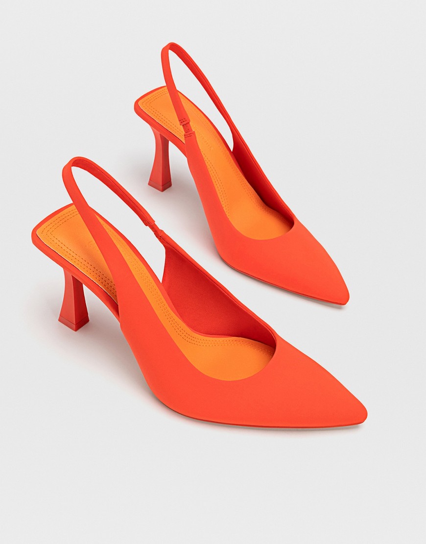 Stradivarius slingback heeled shoes in orange