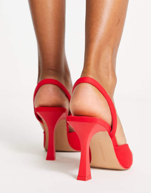 Stradivarius slingback heeled shoes in red ASOS