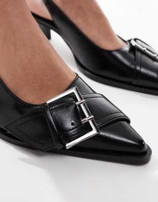 Stradivarius slingback heeled shoes with buckle detail in black