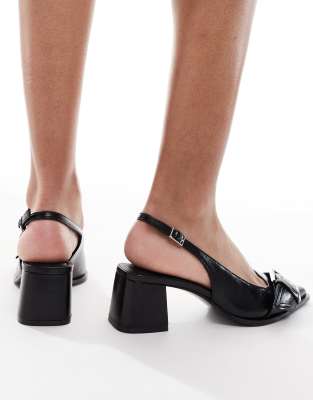 Stradivarius slingback heeled shoes with buckle detail in black