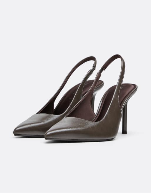 Stradivarius slingback-klackar i brunt, 5 av 7