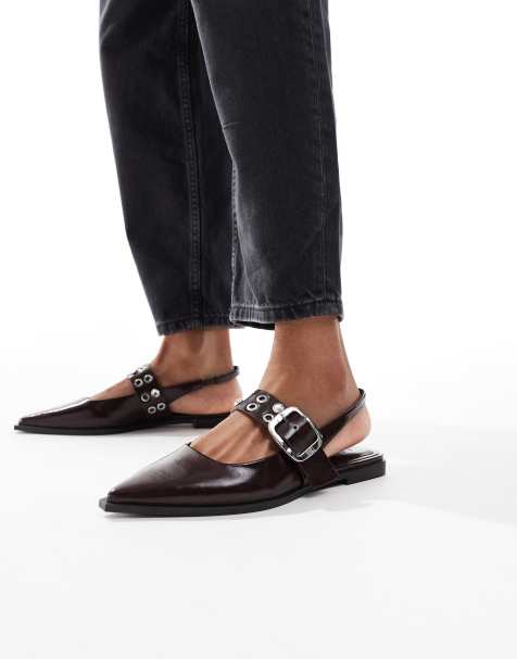 Stradivarius - Slingback muiltjes met gesp in bruin - view 1