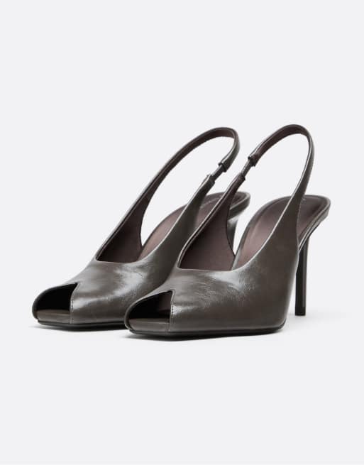 Stradivarius slingback-pumps i grå, 5 af 7