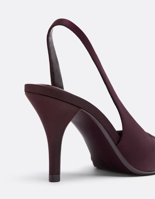 Stradivarius slingback schoenen met hak in bordeauxrood, 5 van 6