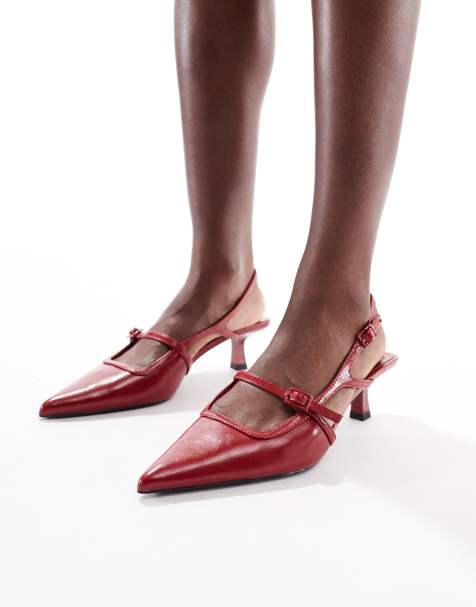 Stradivarius - Slingback schoenen met kitten hak in rood - view 1