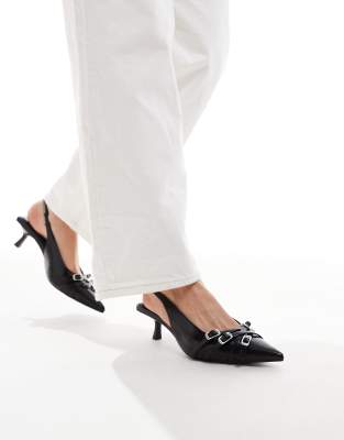Stradivarius - Slingback-Schuhe in Schwarz mit Schnallendetail und Kitten-Absatz