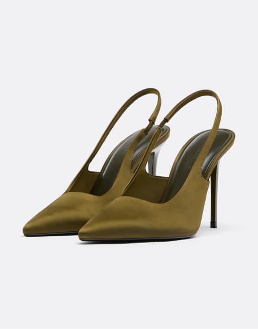Stradivarius Slingback-Schuhe mit Absatz in Khaki, 4 von 6