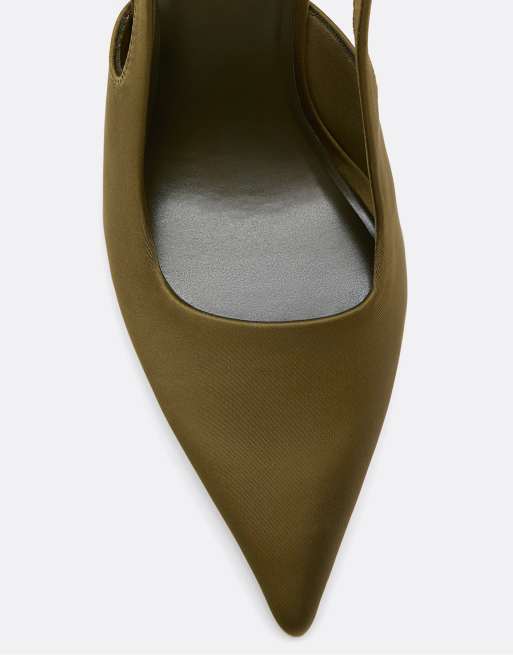 Stradivarius Slingback-Schuhe mit Absatz in Khaki, 5 von 6