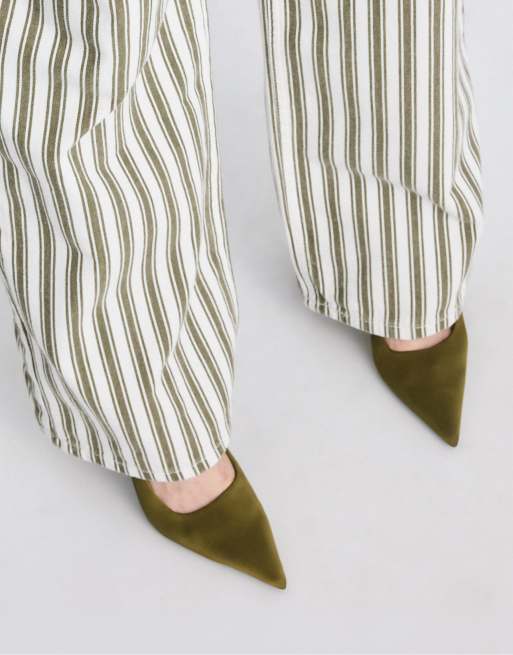 Stradivarius slingback-skor med klack i khaki, 3 av 6