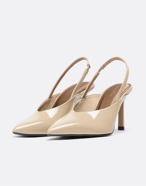Stradivarius Slingback v-neck heels in taupe, 3 of 5
