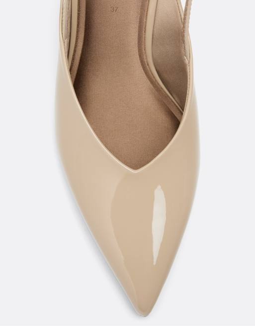 Stradivarius Slingback v-neck heels in taupe, 4 of 5