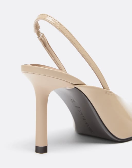 Stradivarius Slingback v-neck heels in taupe, 5 of 5
