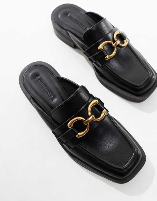 Stradivarius slip on loafer mules in black