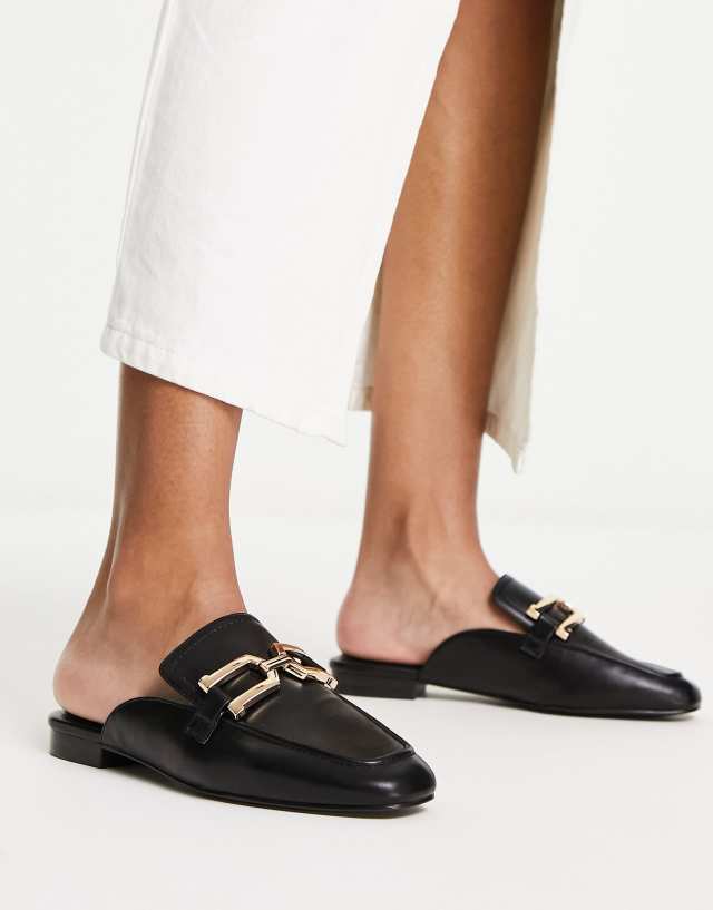 Stradivarius slip on loafer with buckle in black