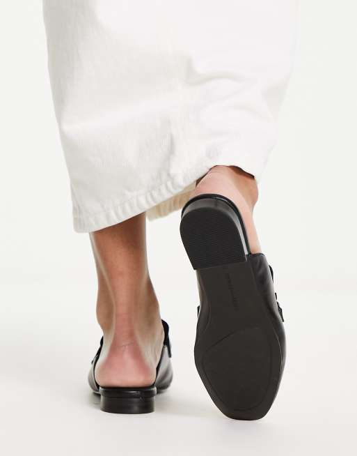 Stradivarius open back slip on loafer with buckle in ecru