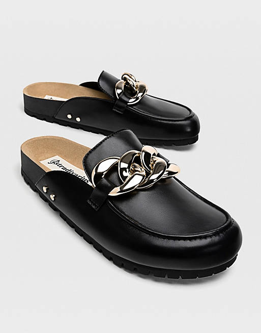 Stradivarius slip on loafer with chain buckle detail