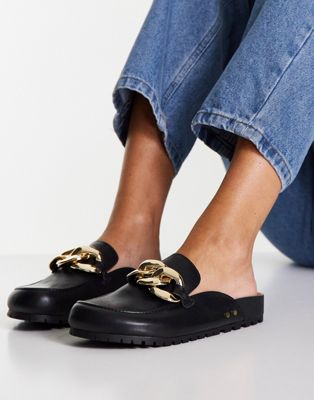 Stradivarius slip on loafer with chain buckle detail