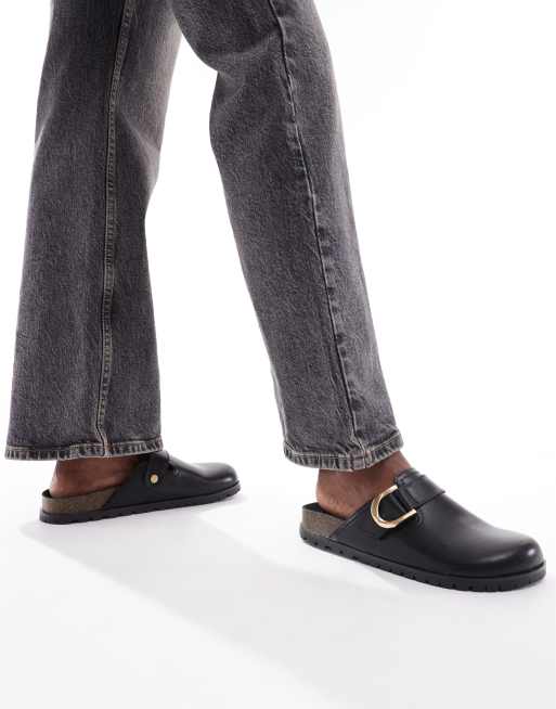 Stradivarius slip on mules in black 