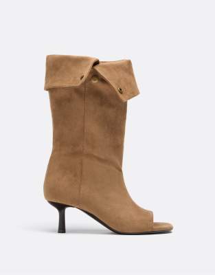  Slouchy open toe stiletto heel leather boot in beige