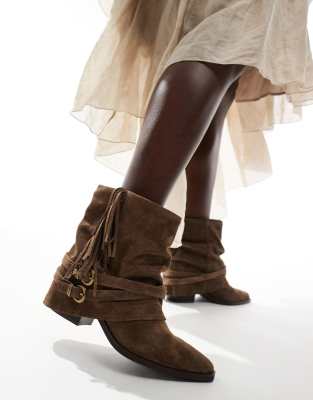 slouchy short boot in dark brown