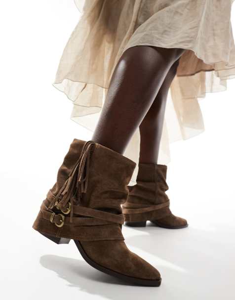 Stradivarius slouchy short boot in dark brown - view 1