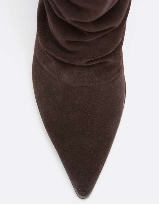 Stradivarius slouchy stilettoboots i läder, bruna, 5 av 6
