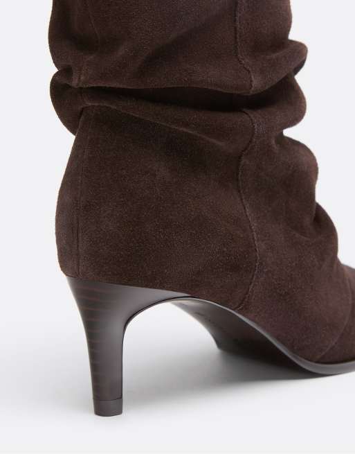 Stradivarius slouchy stilettoboots i läder, bruna, 6 av 6