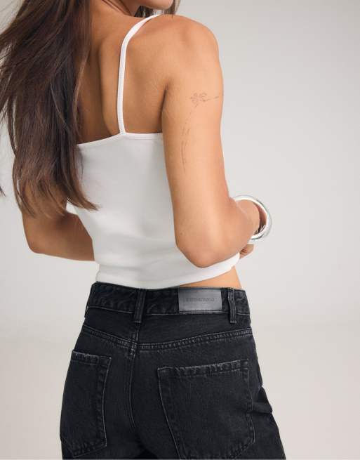 Stradivarius smala raka jeans i svart denimtvätt, 4 av 7