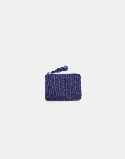 Stradivarius Small beaded purse in blue - view 1