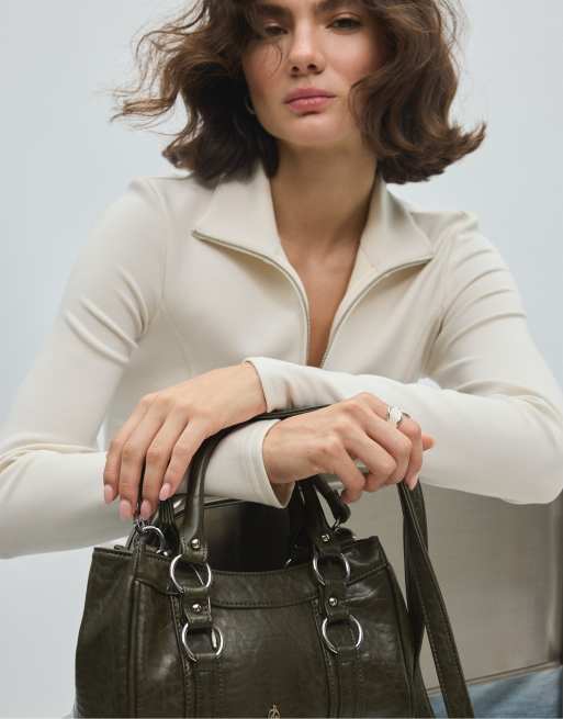 Stradivarius Small bowling bag in khaki, 2 of 4