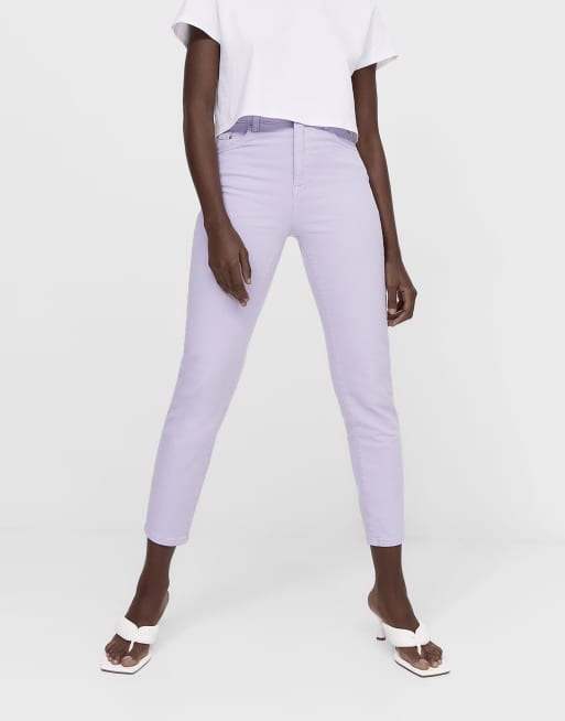 Stradivarius - Smalle mom jeans met stretch in lila