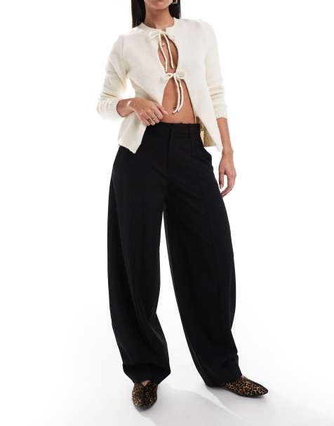 Stradivarius smart baggy trousers with seam detail in black