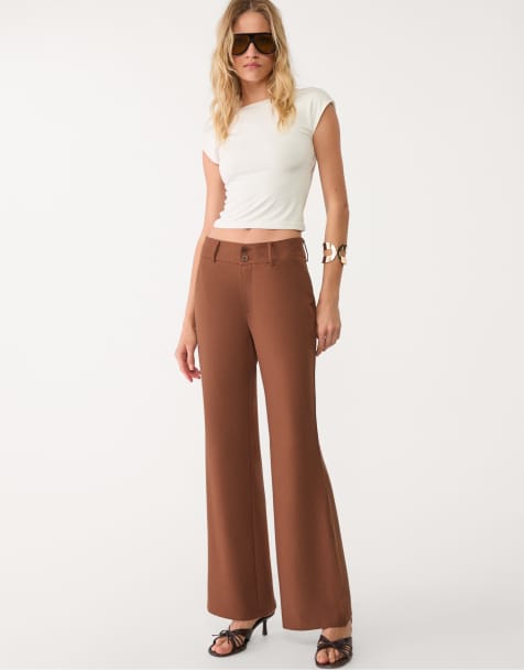 Stradivarius smart bell bottom trousers in brown