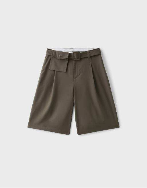 Stradivarius smart bermudashorts med bältesdetalj i brunt, 6 av 7